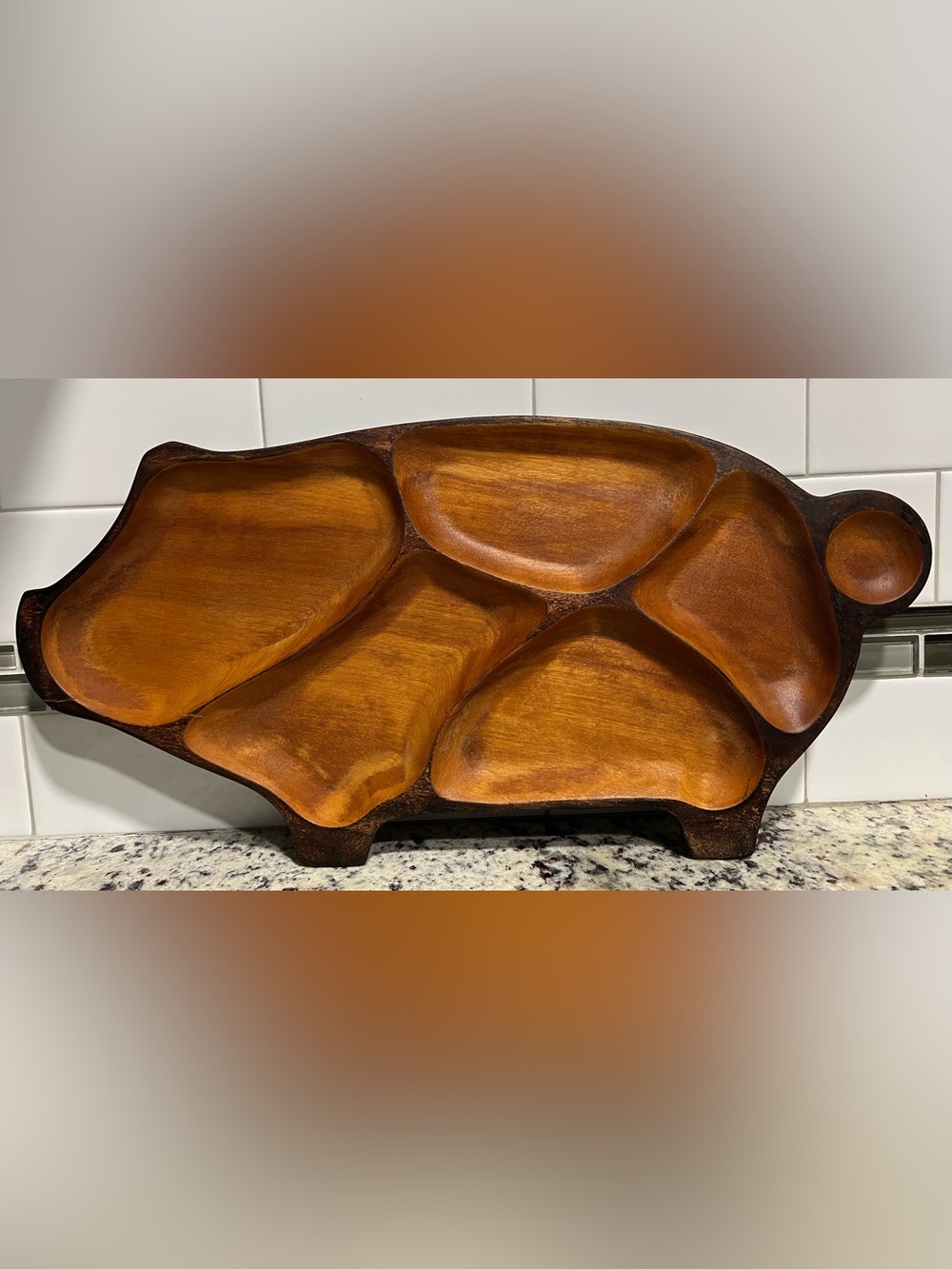 Vintage Fair Craft Monkey Pod Pig Serving Tray 19” MCM